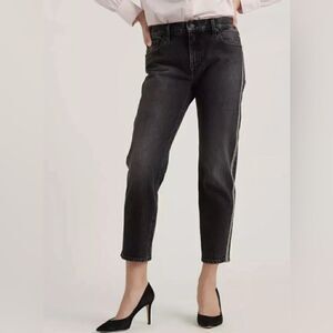 Lucky Brand Sienna Boyfriend Cropped Black Jeans Rhinestone Side Size 00/ 28